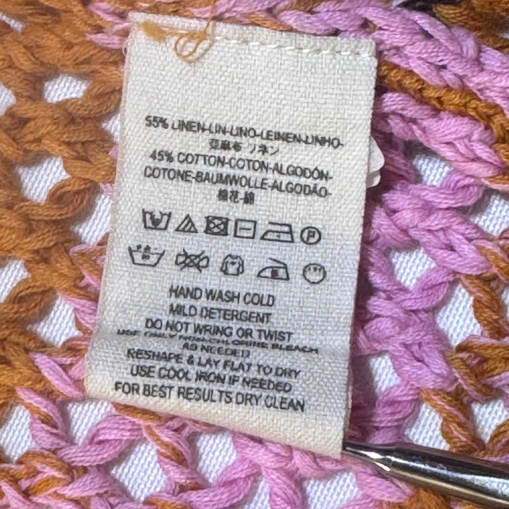 Free People Poncho Sweater Womens S Pink Striped Boho Crochet Open Knit Cropped - Picture 6 of 6